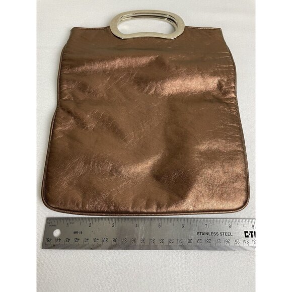 Copper Foldover Vegan Leather Convertible Clutch Purse Metallic Evening - Picture 7 of 9